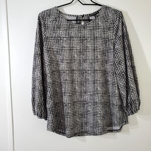 Elegant Black and White Checkered Women's Top Blouse Medium